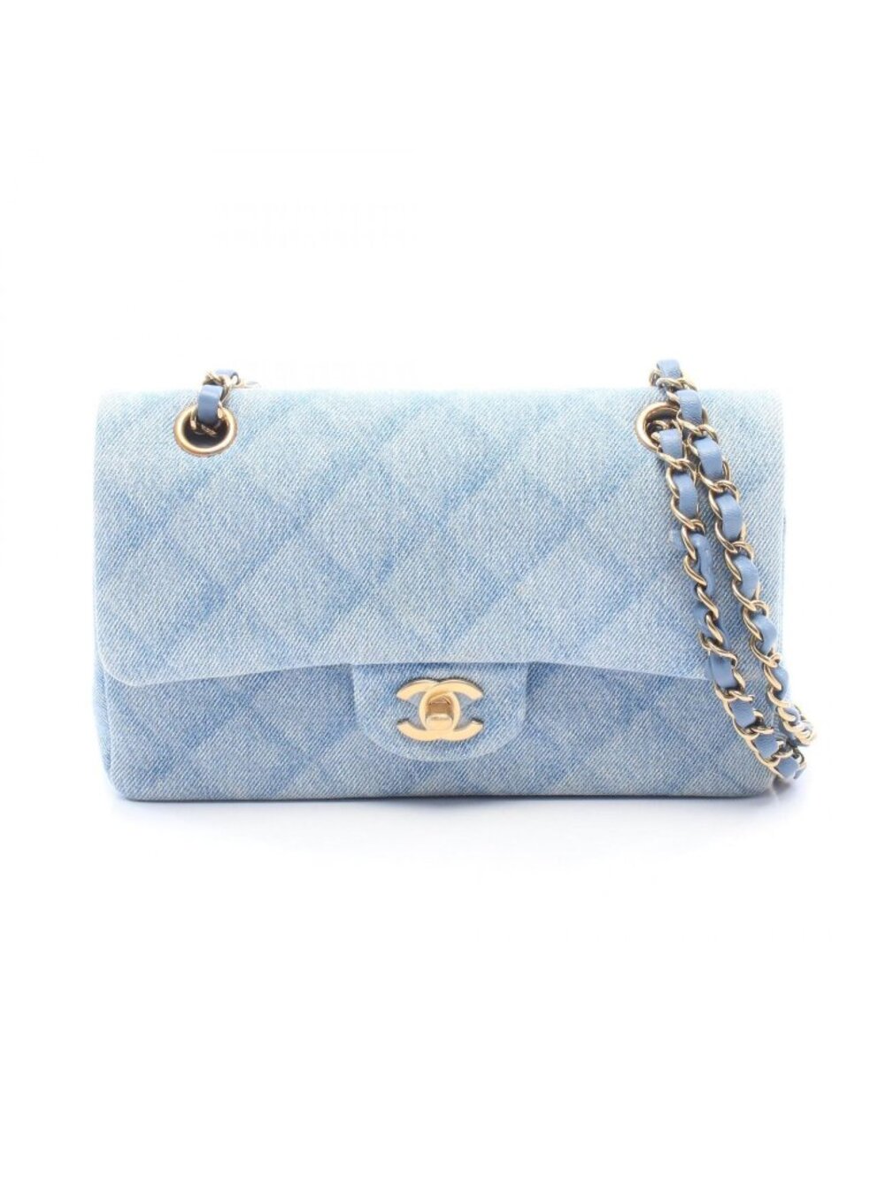 Chanel Shoulder Bag Quilted Double Flap Denim Blue Chain